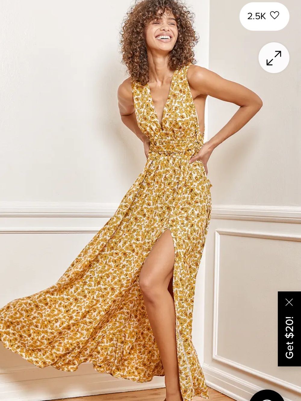 Lulu's These are the Days Mustard Yellow Floral Print Halter Maxi Dress